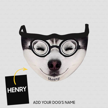 Personalized Dog Gift Idea - Alaskan Malamute Face With Nobita Glasses For Dog Lovers - Cloth Mask